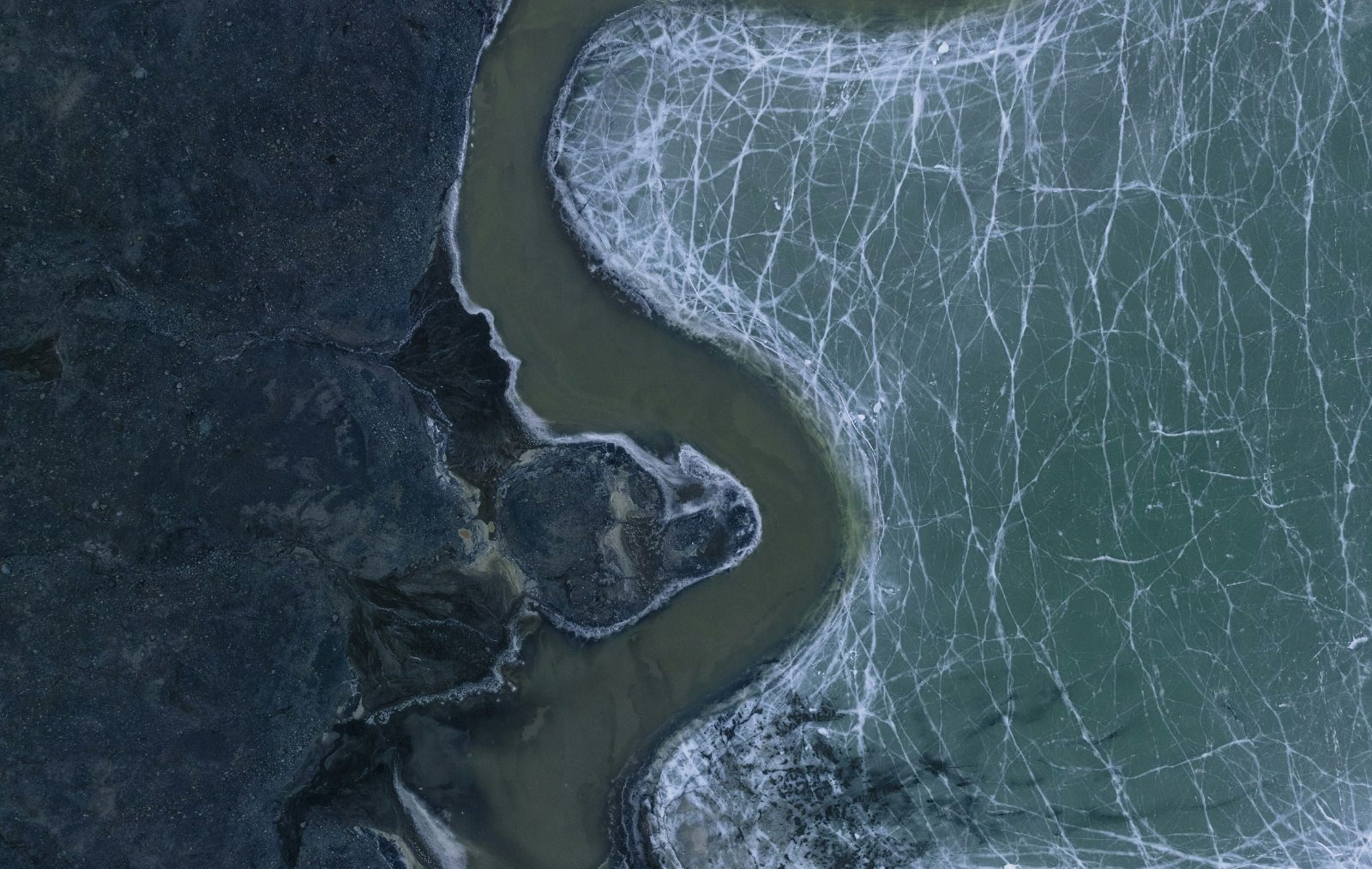 Frozen waterway aerial